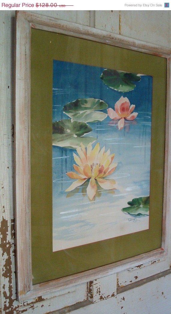 Sale 30% INSTANT Savings watercolor, vintage. waterlily , pond  lily pad by Tamara B, we speak of a summer daythebestvintage,ebvteam