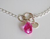Hot Pink Quartz Bracelet- Wedding jewelry- Bridal Jewelry- Sterling silver Bracelet