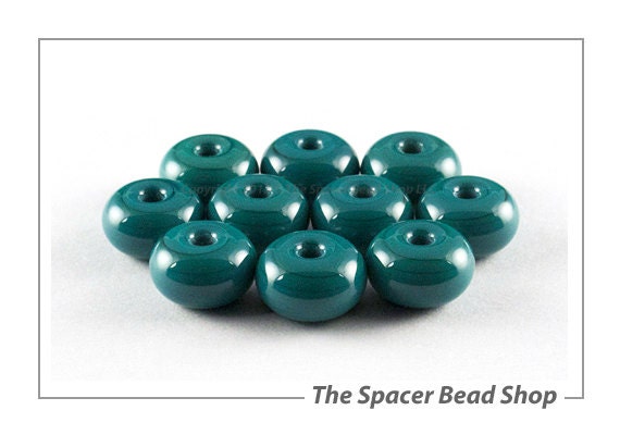 Handmade Lampwork Spacer Beads Glass Petroleum Green 8mm Small Rondelle Donut SRA - The Spacer Bead Shop