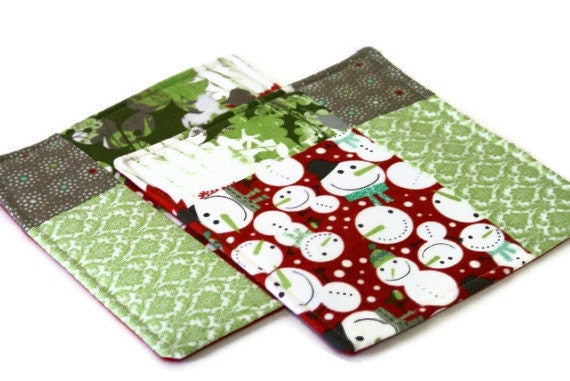 Snowmen, Winter Quilted Potholder Set