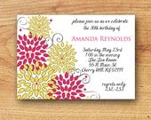 Floral Birthday Party or Bridal Shower Invitation-Printable Custom Card - Spring Flowers