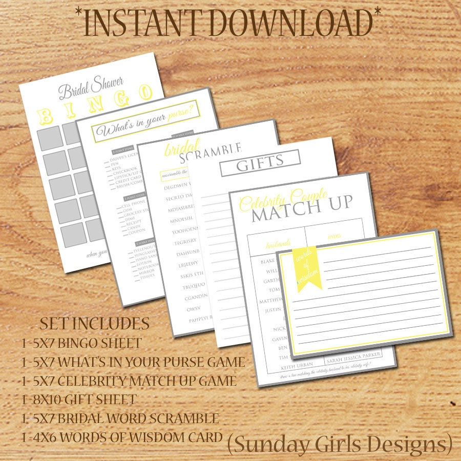 INSTANT DOWNLOAD - Bridal Shower Party Game Set