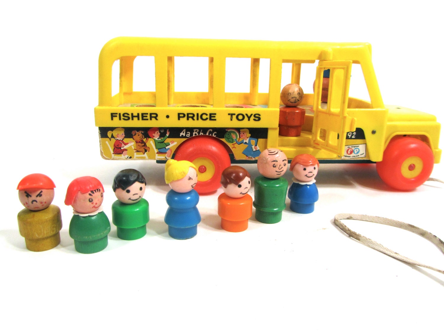 Vintage Fisher Price 1965 Yellow Bus Number 192 with 8 Little People