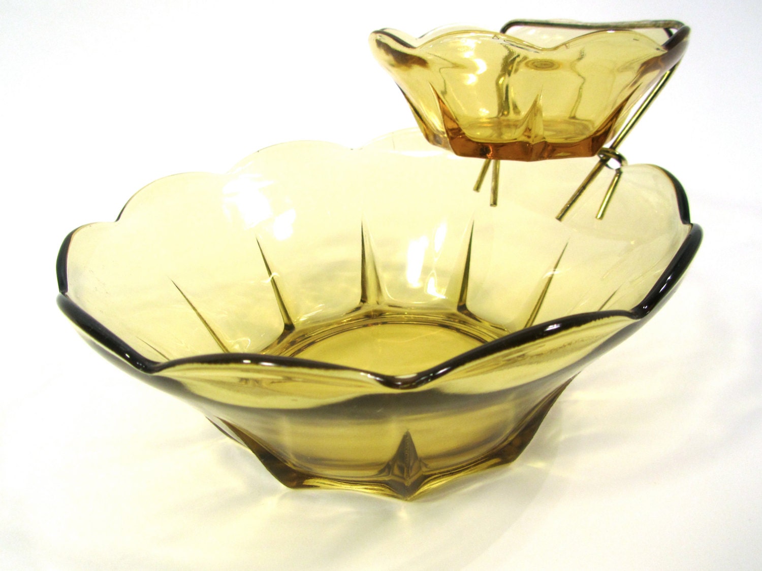 Vintage Anchor Hocking Yellow Chip and Dip Bowl Set