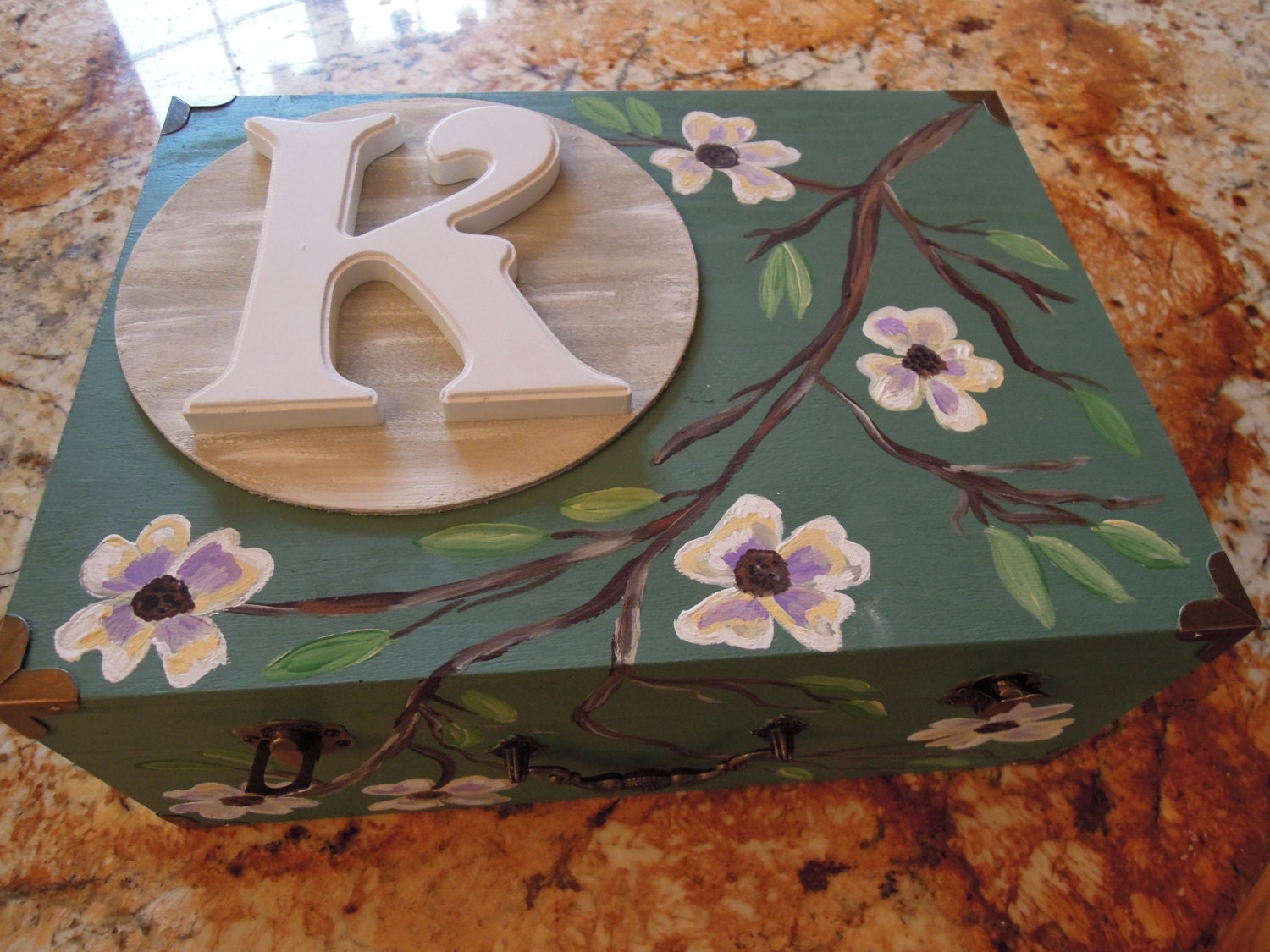 ENCHANTED KEEPSAKE, Hand painted, Keepsake Box, Jewelry Box, Storage Box,with Raised Initial Letter or words , Custom Orders Taken