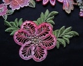 Coral Green Flower Leaves Hand Dyed Venise Lace APllique Embellishment Kit