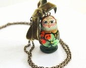 Green Bow Babushka Long Necklace