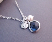 Personalized Graduation Gift, Disc with Initial, Jewel, and Pearl, Bridesmaid Gift, Engraved Jewelry, Birthstone Necklace