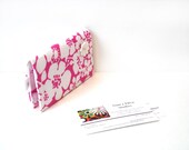 Business card case, credit card holder, hot pink white floral, magnetic closure