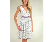 Rare Vintage Fabric Trim Dress French Sailors Embroidery Fit Flare Cotton Red White Blue