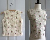 SALE Vintage Beaded Shell 1960s Sequined Top Semi Formal Party Top Sleeveless Womens Size Small