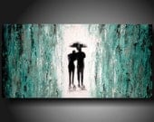 Art original Abstract painting  JMJARTSTUDIO Original Painting 18 X 36 Inches  -------What lies ahead ---- Teal
