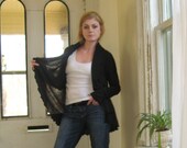 NEW Long Sleeve Wrap Open Front Draped Cardigan Shawl Collar Sweater Jacket Ruffled - Black/White -  XS/S/M or L/XL - Ready to Ship