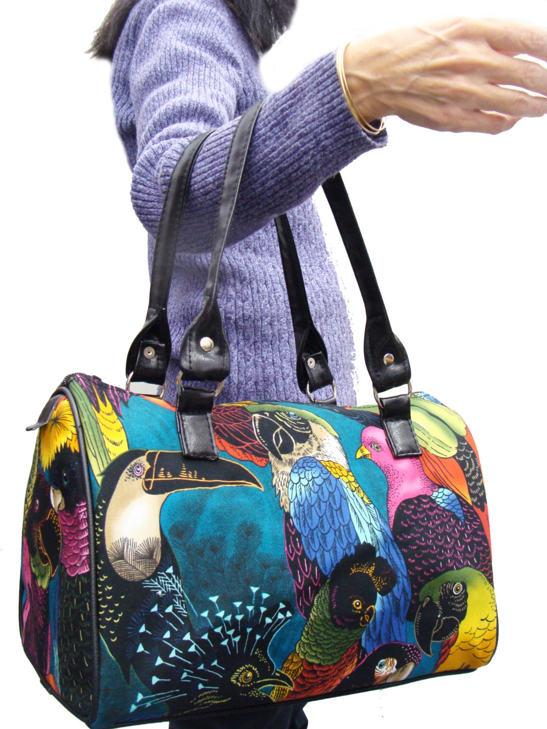 Handbag Doctor bag Satchel Birds Of A Feather  US handmade Cotton Fabric Bag Purse, new