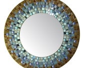 Blue & Brown Mosaic Mirror Round - 24-inch