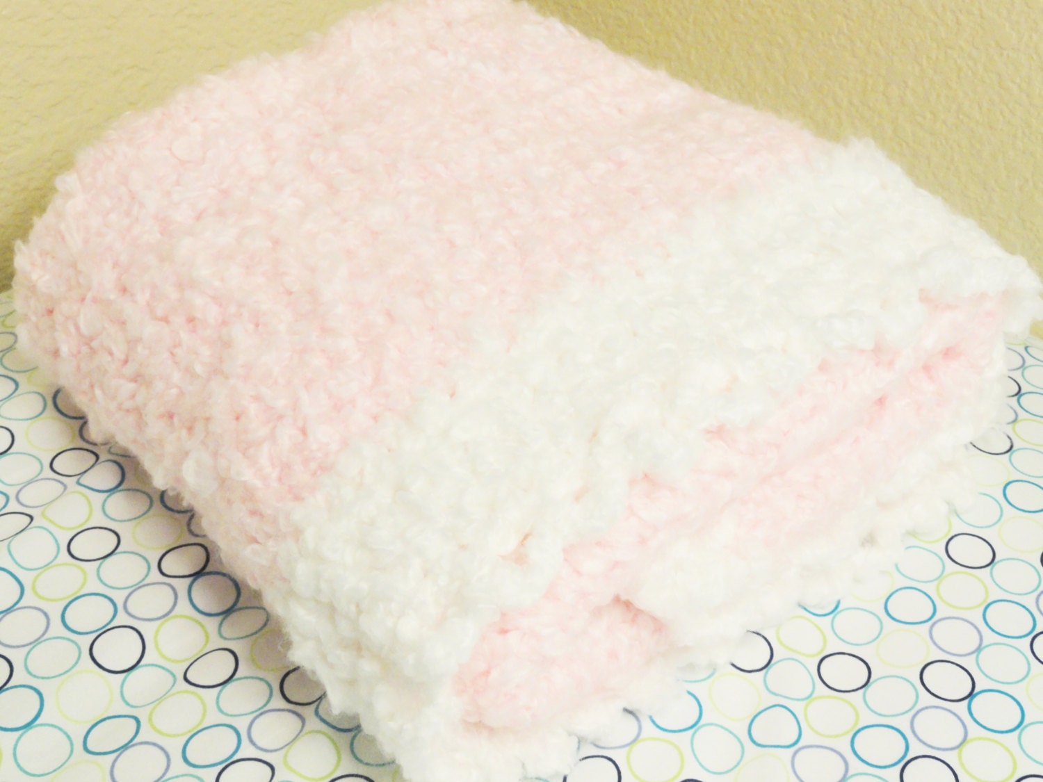 Hand Crocheted Baby Blanket Pink n White Fluffy Handmade  30 x 36 Girl Afghan by Distinctly Daisy