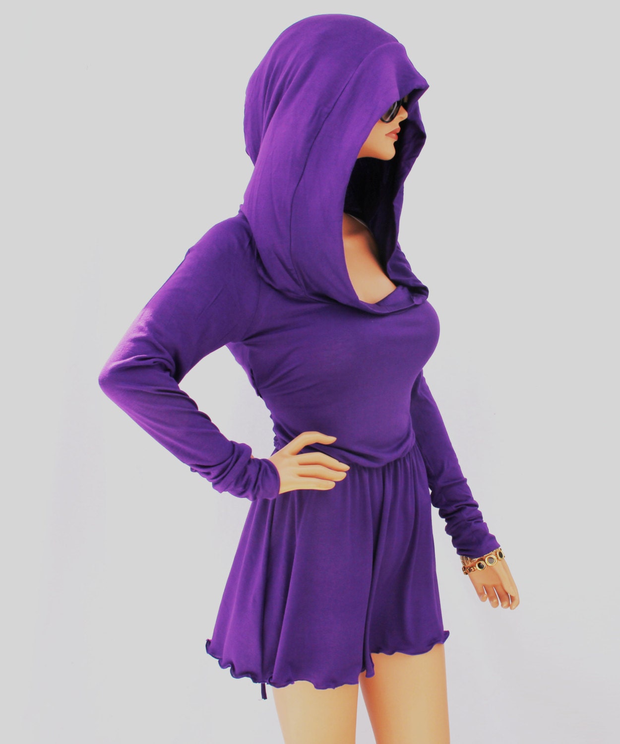 Cowl Neck Hooded dress//Women dress//Women shirt dress// Long sleeve dress HD-Purple