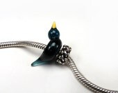 Sparkle blue bird Troll bead, European charm artisan lampwork glass bead, fits Trollbeads bracelets