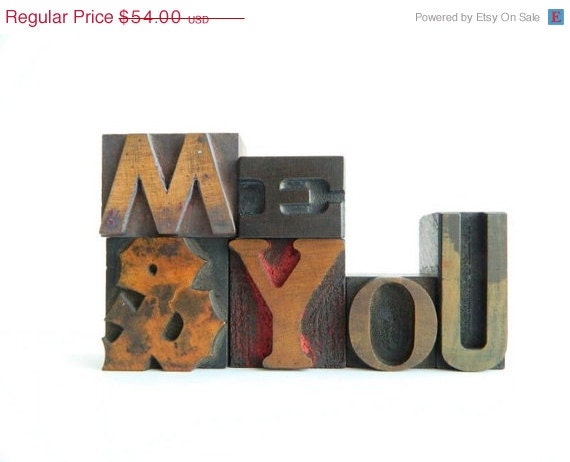 SALE 20% OFF: Little Vintage Wood Letterpress Type You and Me