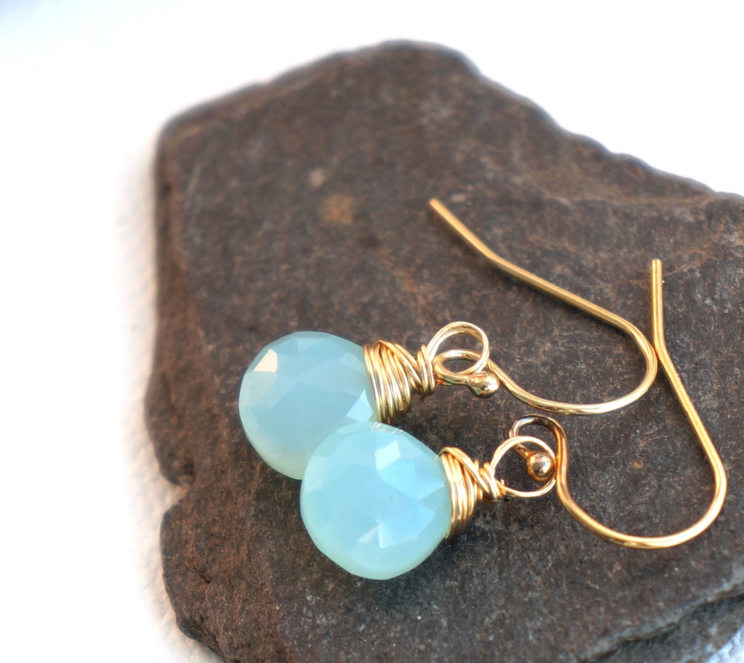 14k gold filled and aqua chalcedony earrings- spring dew earrings