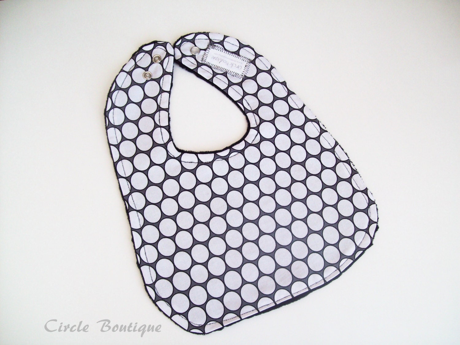 White Dots and Gray Reversible Minky Bib / Black Dimple Dot Minky