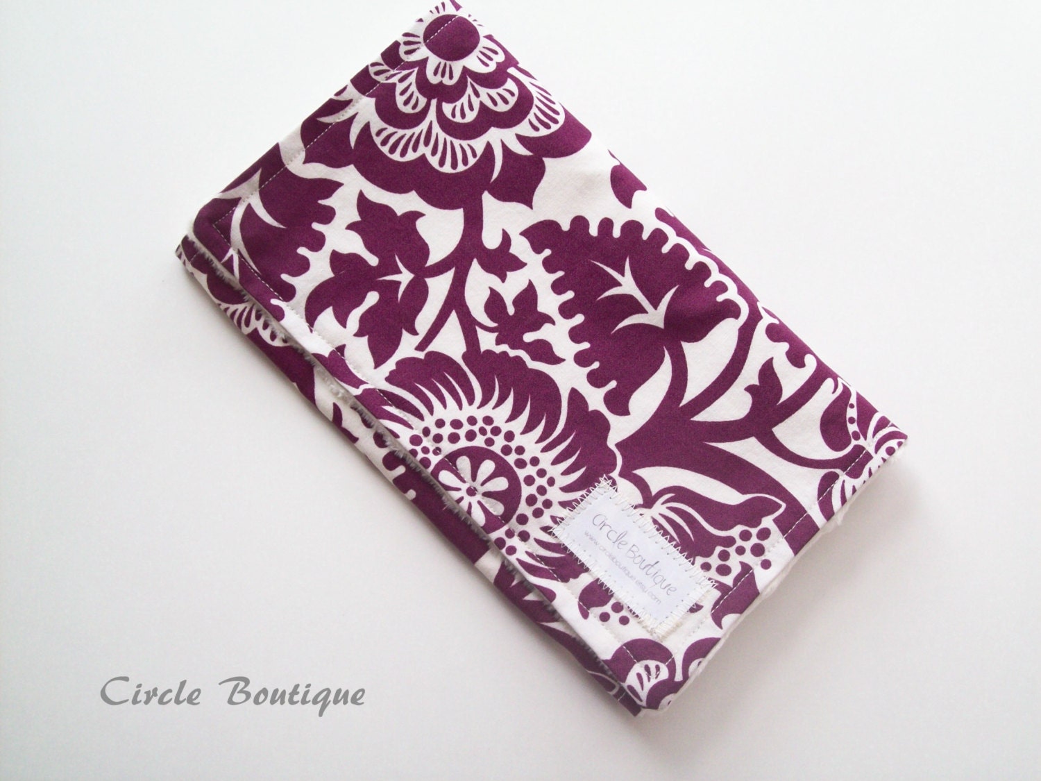 Blockprint Blossom Minky Burp Cloth / Plum Ivory / Dimple Dot