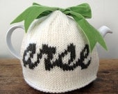 SALE - Rude "arse" cream and green wool tea cosy