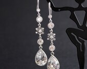Dangle Earrings Wedding Jewelry Bridal Earrings Cubic Zirconia Long Teardrop Earrings Silver Wedding Earrings