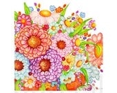Big Bunch of Flowers 2- Daisies and Zinnias 8 x 10 Floral Art Print