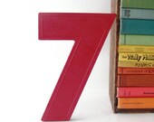 vintage red number 7 seven marquee hanging sign upcycled industrial salvaged retro modern wall home decor initial personalized hanging sign