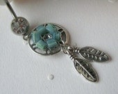 Aquamarine Stained Glass Dream Catcher Belly Button Ring, Dream Catcher Barbell, Belly Button Jewelry