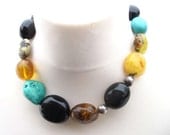 Multicolor Baltic Amber Natural Turquoise Statement Necklace Jewelry Bib Big Yellow Honey Teal Blue Black Orange OOAK