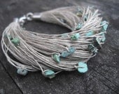 Fiber Bracelet Turquoise Multi Strand Linen Jewelry Chunky Azure Natural Teal Blue Green Mint Organic Zen Textile Beach December Birthstone