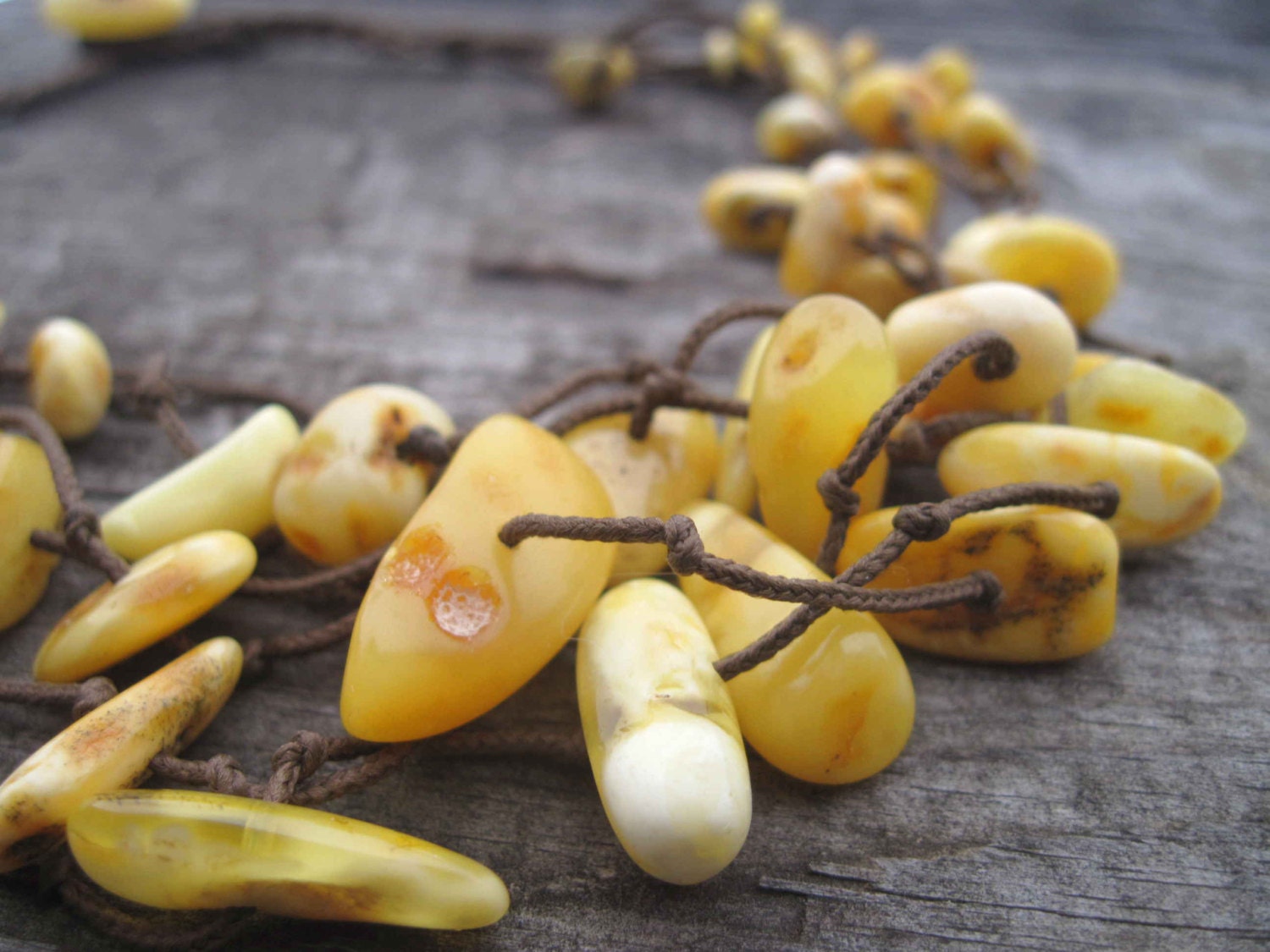 Natural Milky Baltic Amber Necklace Brown Cord Multi Strand Rare White Amber