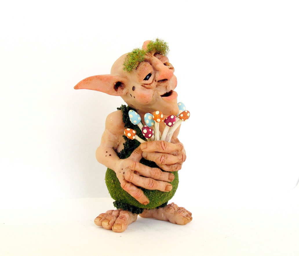 Aduri the Grumpus Mushroom Gnome Art Doll - Handmade and Hand Painted Terrarium or Houseplant Figurine by Bewilder and Pine