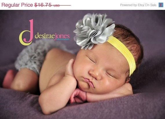 MEMORIAL DAY SALE Baby Bloomers and Headband Set - Gray and Yellow - Great Photo Prop