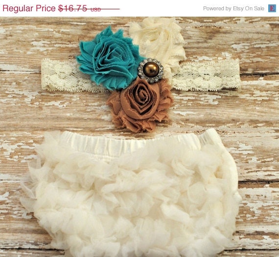 MEMORIAL DAY SALE Baby Bloomers and Headband Set - Vintage Shabby - Great Photo Prop