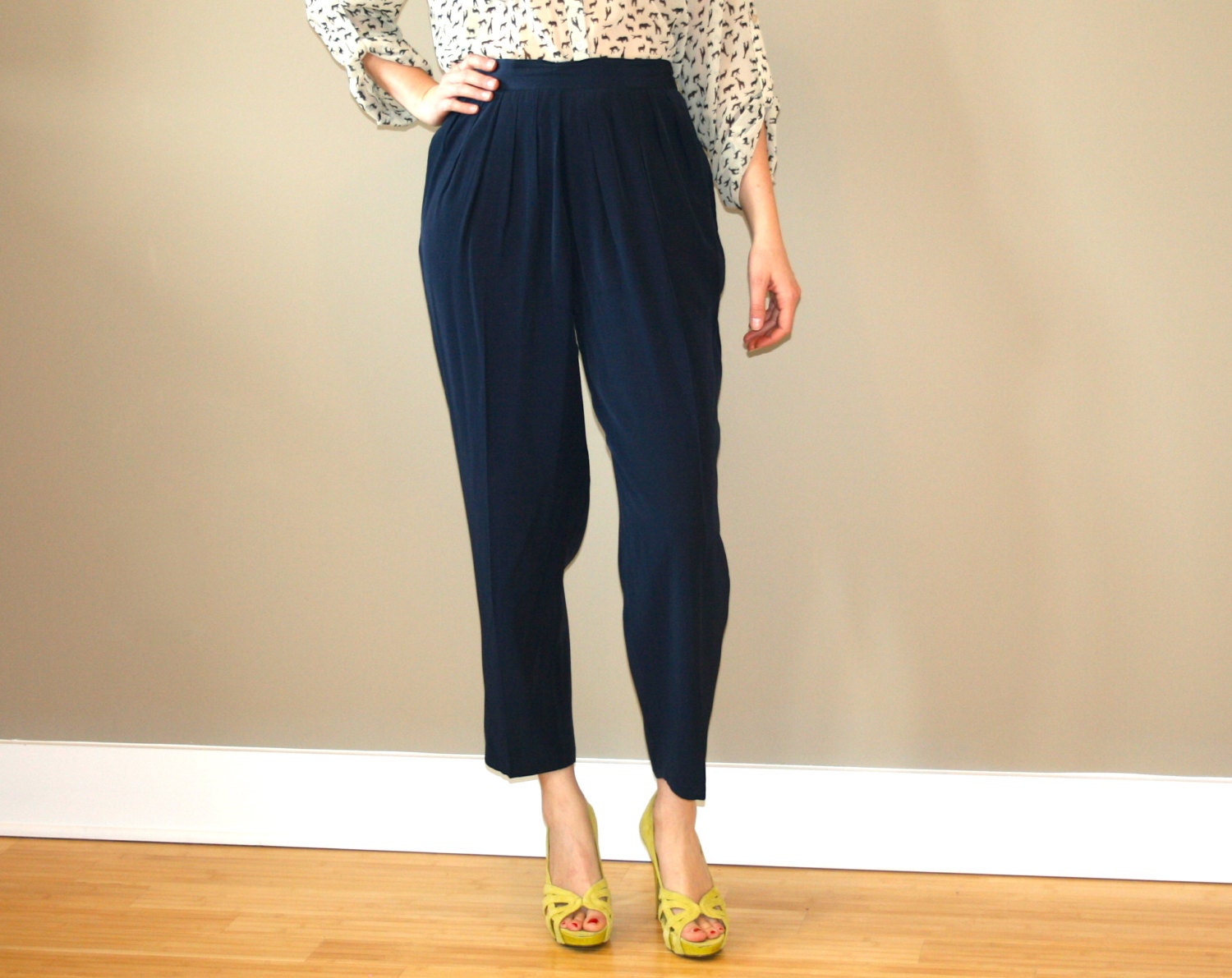 Navy Flowy High Waisted Harem Pants