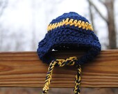 Blue and Gold Newborn Hat Baby Cap Infant Earflaps Beanie Take home Shower gift Photo prop team spirit