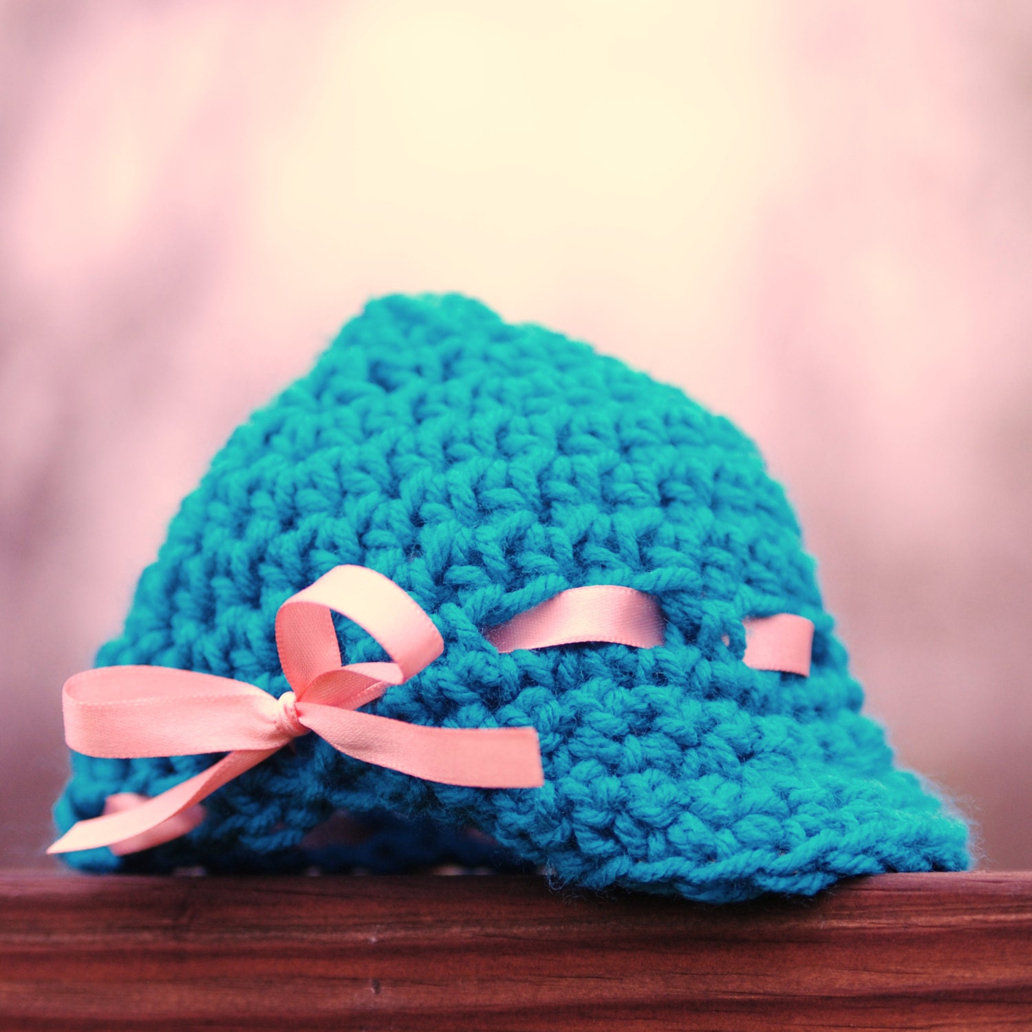 Teal and Peach Newborn Newsboy Baby Hat Infant Beanie Bowtie Ribbon Take home Shower gift Photo prop Easter