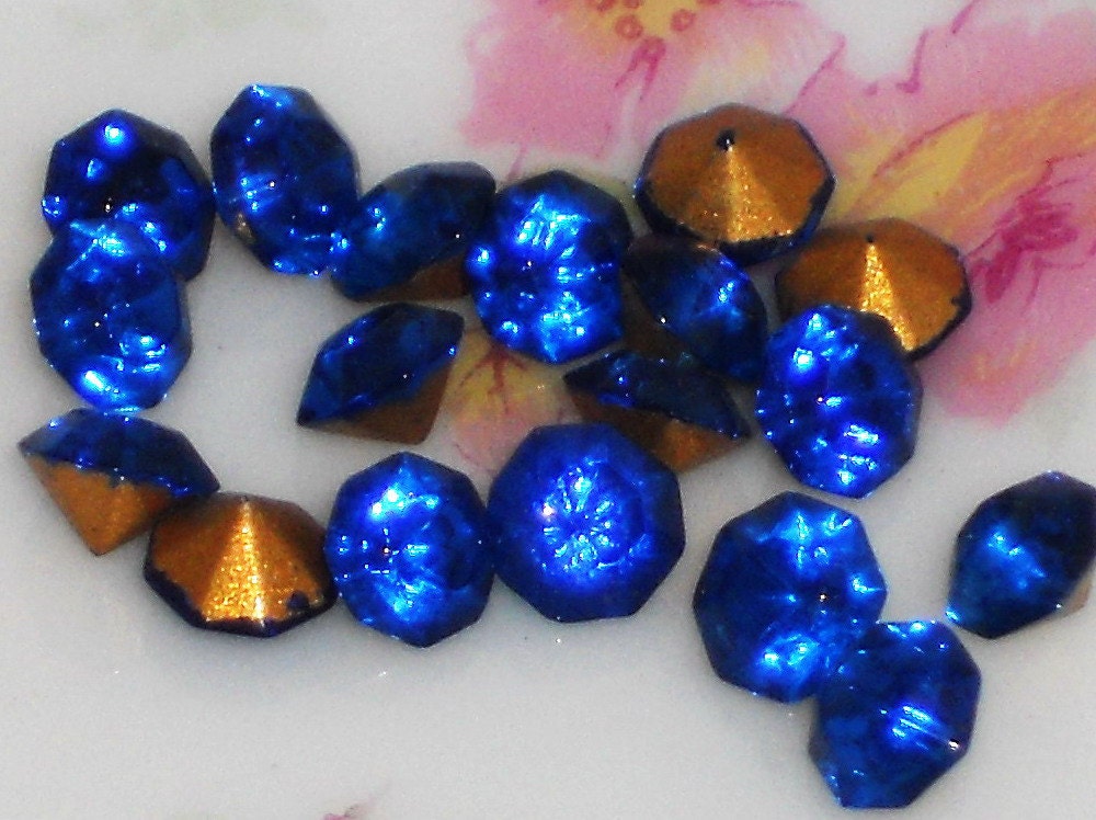 Vintage Rhinestones 5mm Tiny Crystal Gold Foil Back Rhinestones ONS Cobalt Blue