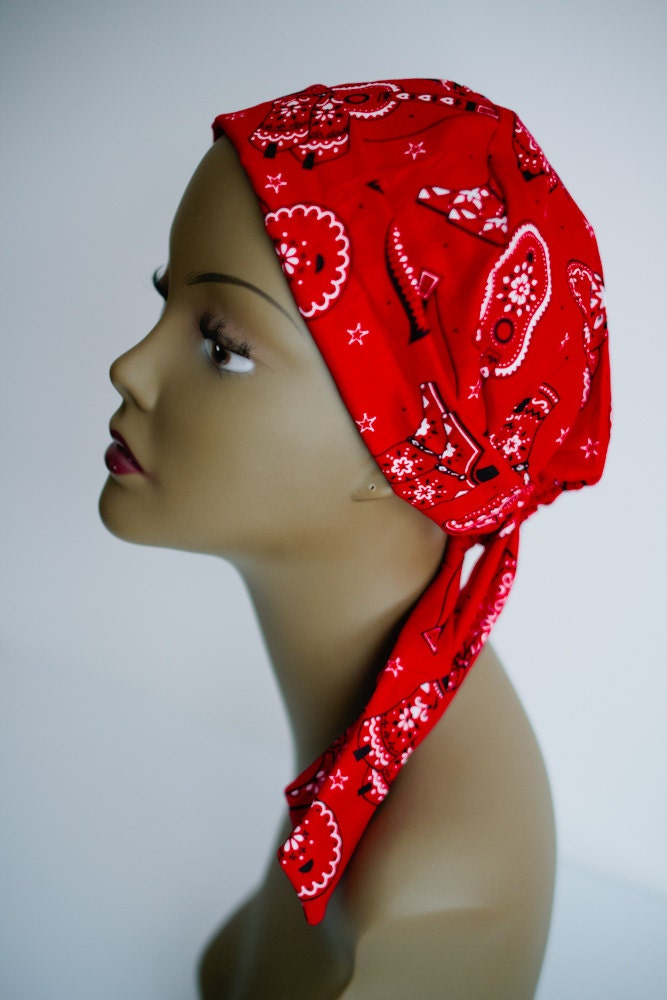 Chemo Scarf, Hat, Cancer Hat, Alopecia Chemo Turban  Red Cowboy Cowgirl Western Headwrap  FREE SHIPPING