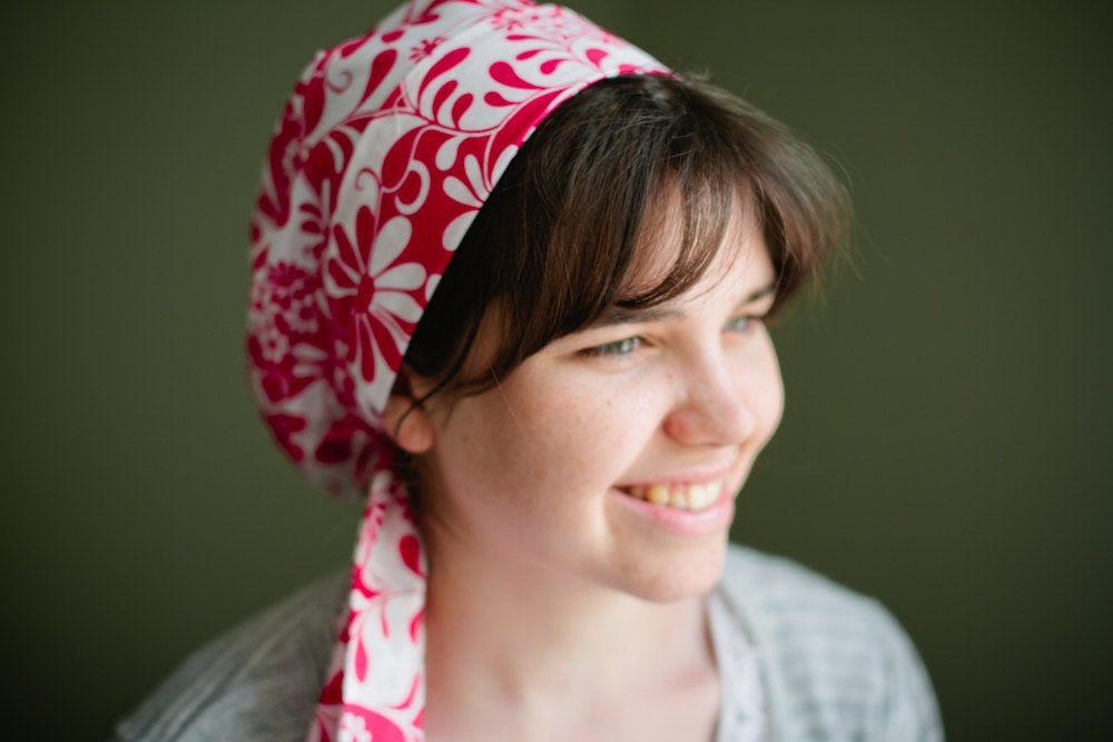 Snood    Large Pink Flowers  Snood - Hair Prayer Covering Veil Hair Snood   Mother's Day GiftHeadcovering Head Cover Tichel