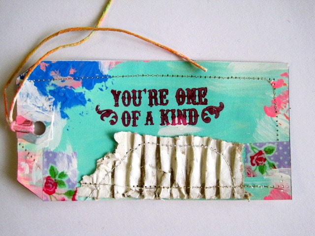 Book Tag Mixed Media Art  Book tag Shabby Collage Art   YOU Are ONE of a KIND