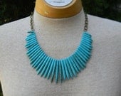 Crackled Howlite TURQUOISE Tribal SpRiNg Spike STATEMENT Bib Collar NECKLACE