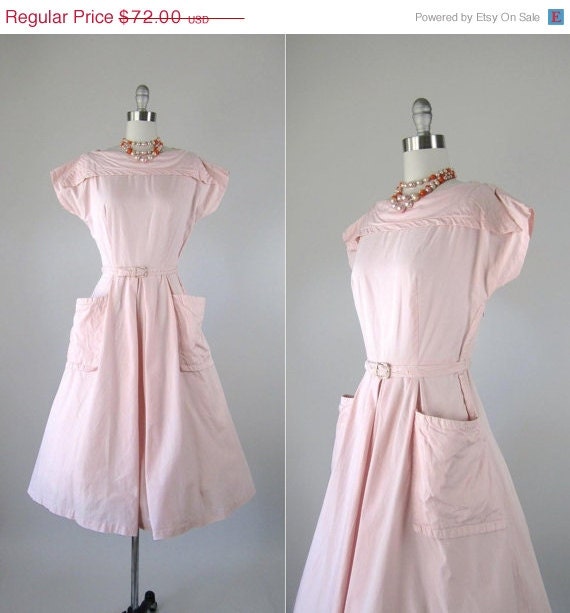 SALE Vintage 1940s Dress // 1950s Pink Nautical Dress // Cotton Candy