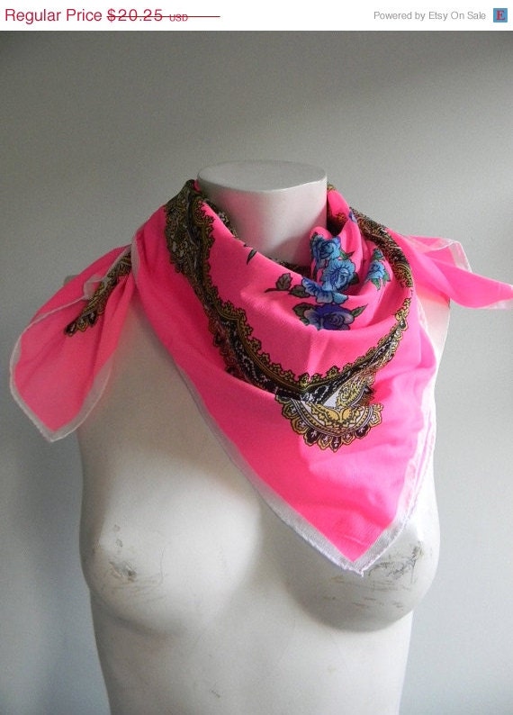 Memorial Day Weekend SALE vintage. 70s Fluorescent Pink Large Scarf