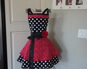 4RetroSisters "Annabelle Style"  -  "Cadillac Red Dot"-  Retro Modern Womens Full Apron