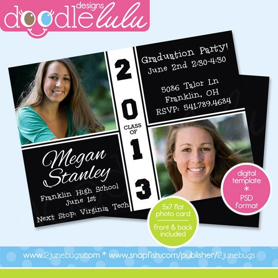 INSTANT DOWNLOAD Printable Graduation 2013 5x7 / Black & White / Digital Photo Card Template (Photoshop) PSD from Doodlelulu by 2 june bugs Il_570xn
