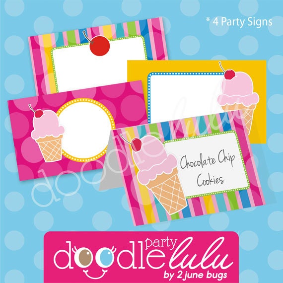 DIY Party Decorations Ice Cream Sweet Shoppe Birthday Party Printable Folded Table Tent Cards - Design from DOODLELULU by 2 june bugs Il_570xn